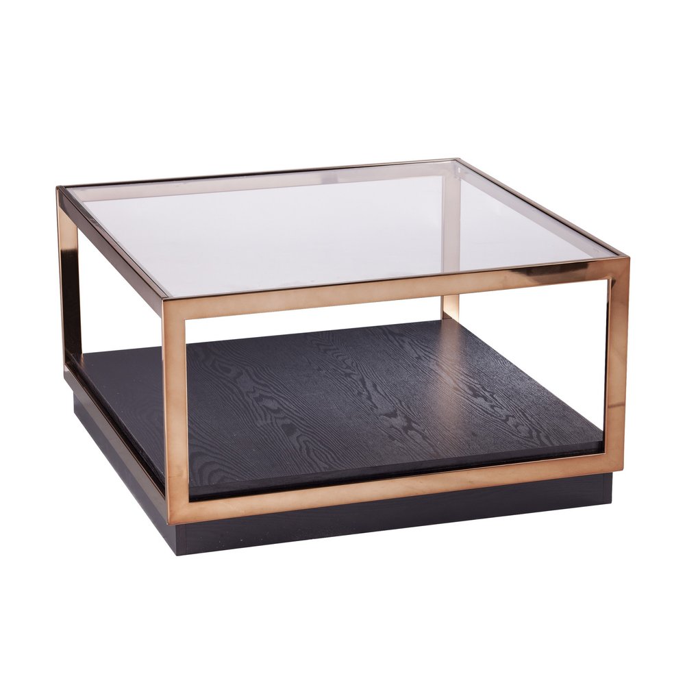 Champagne Glass and Solid Manufactured Wood Square Coffee Table