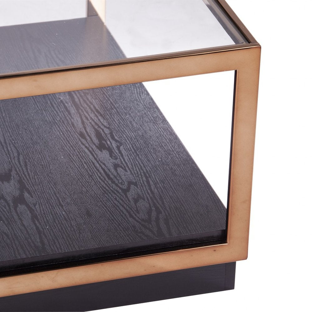 Champagne Glass and Solid Manufactured Wood Square Coffee Table