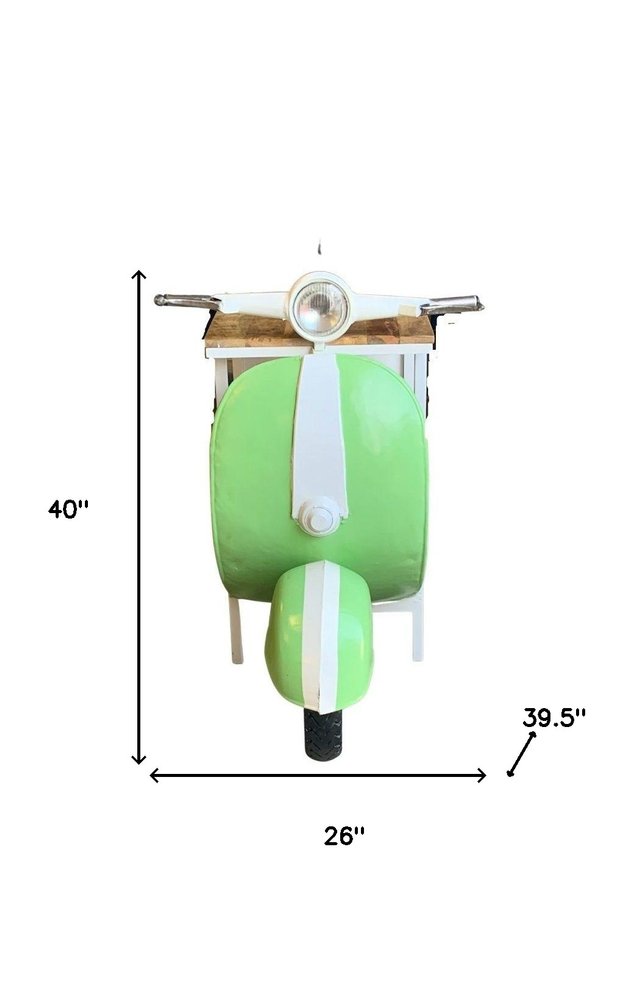 Green and White Novelty Scooter Open Cabinet with Two Shelves - 26-inch