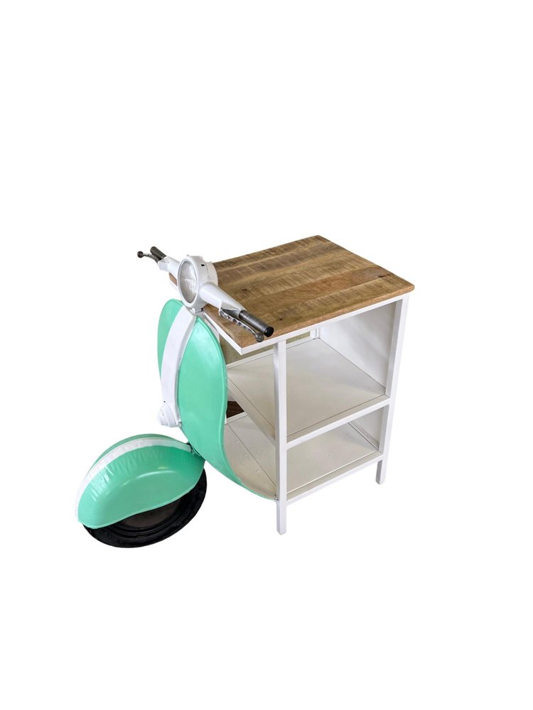 Green and White Novelty Scooter Open Cabinet with Two Shelves - 26-inch