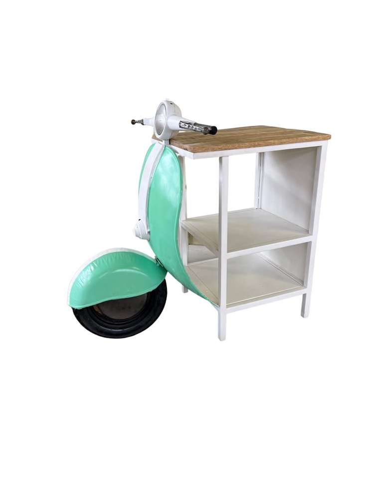 Green and White Novelty Scooter Open Cabinet with Two Shelves - 26-inch