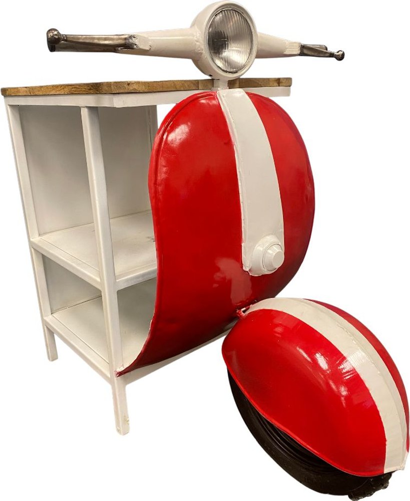 Red and Off White Novelty Scooter Open Cabinet with Two Shelves - 26-inch
