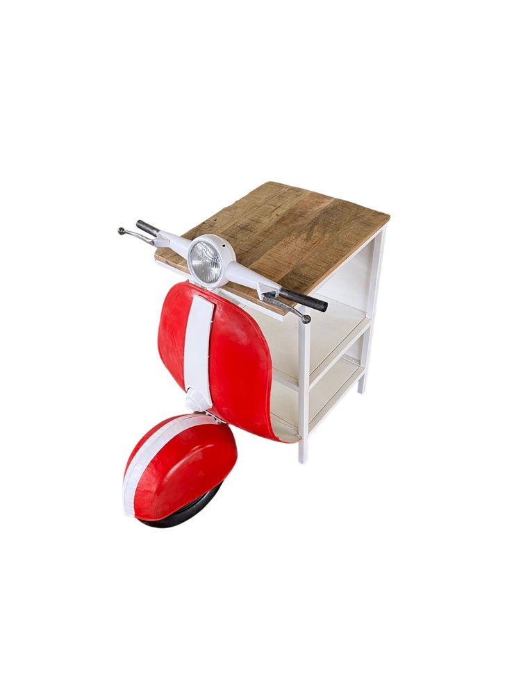 Red and Off White Novelty Scooter Open Cabinet with Two Shelves - 26-inch