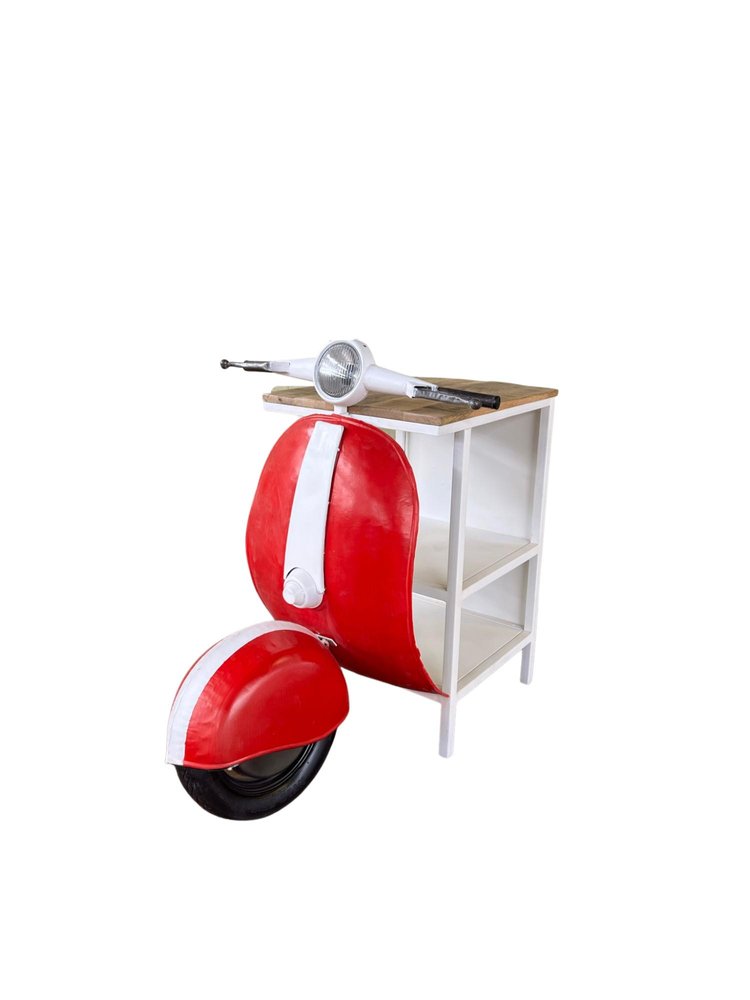 Red and Off White Novelty Scooter Open Cabinet with Two Shelves - 26-inch