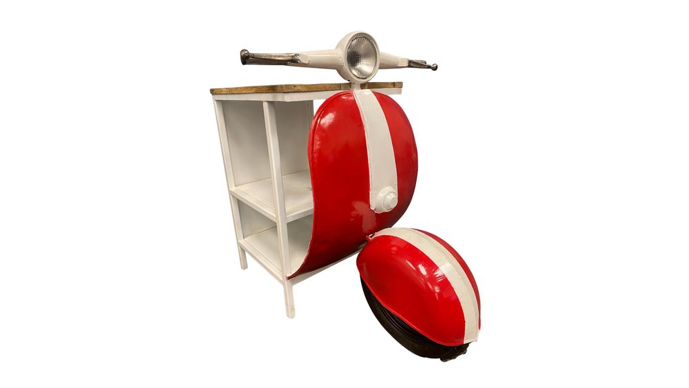 Red and Off White Novelty Scooter Open Cabinet with Two Shelves - 26-inch