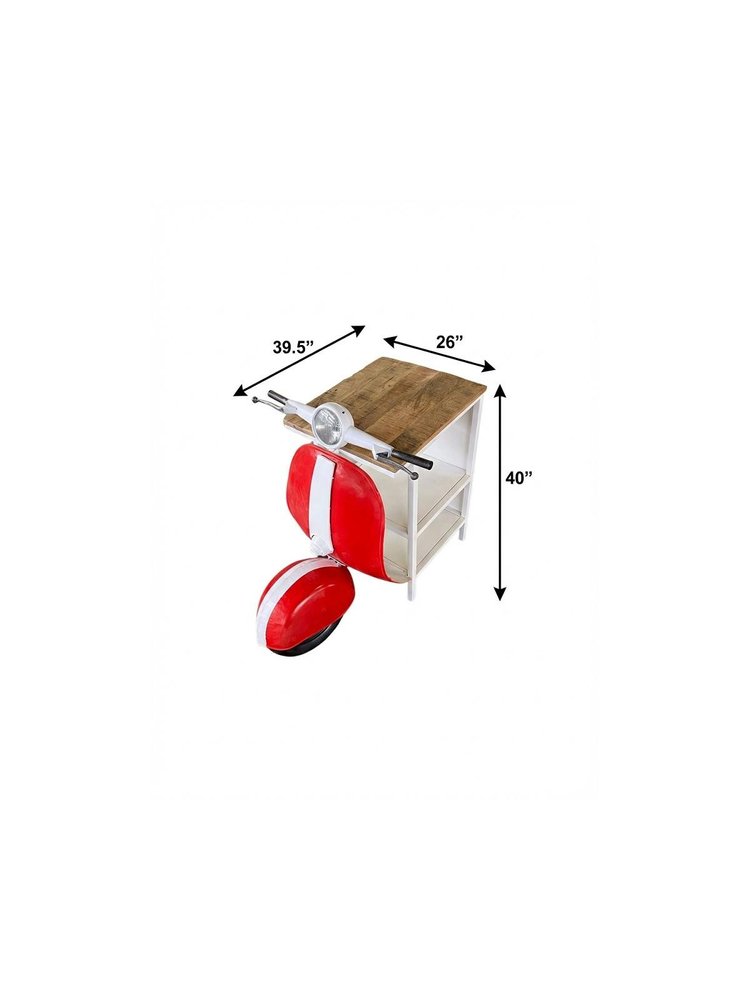 Red and Off White Novelty Scooter Open Cabinet with Two Shelves - 26-inch