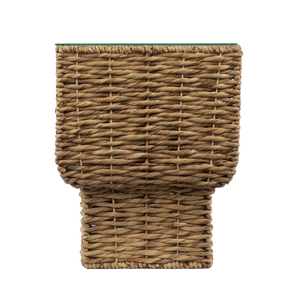 Brown and Clear Glass and Rattan Wicker Square End Table - 23-inch