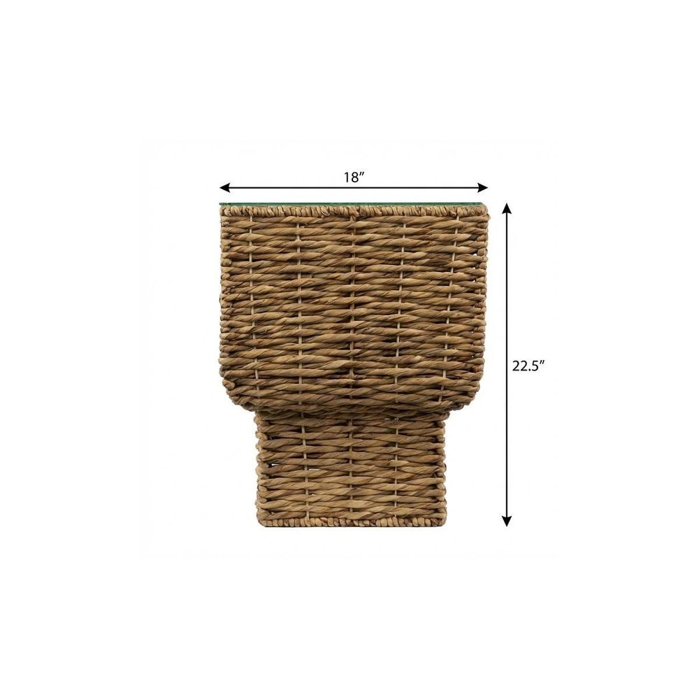 Brown and Clear Glass and Rattan Wicker Square End Table - 23-inch