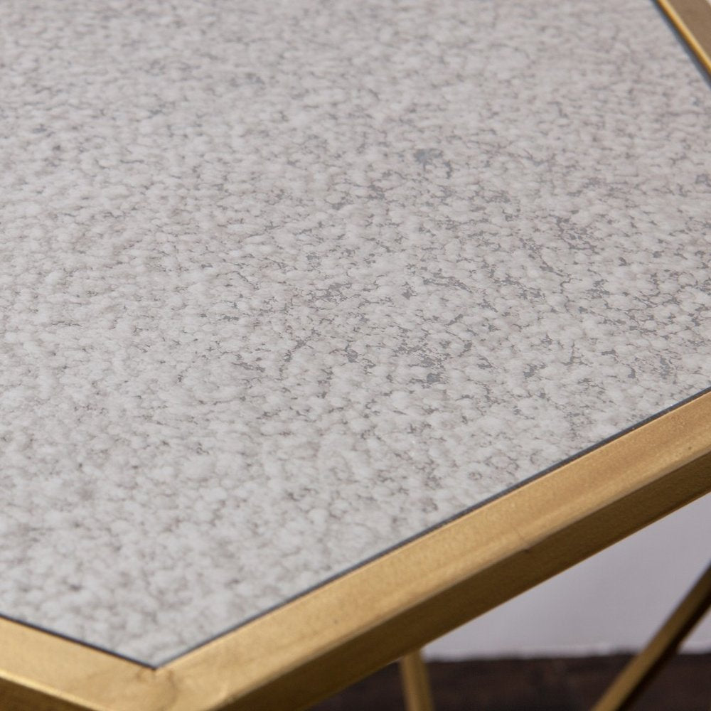 Gold and Reflective Glass Hexagon Mirrored End Table - 19-inch