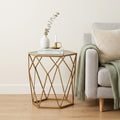 Gold and Reflective Glass Hexagon Mirrored End Table - 19-inch