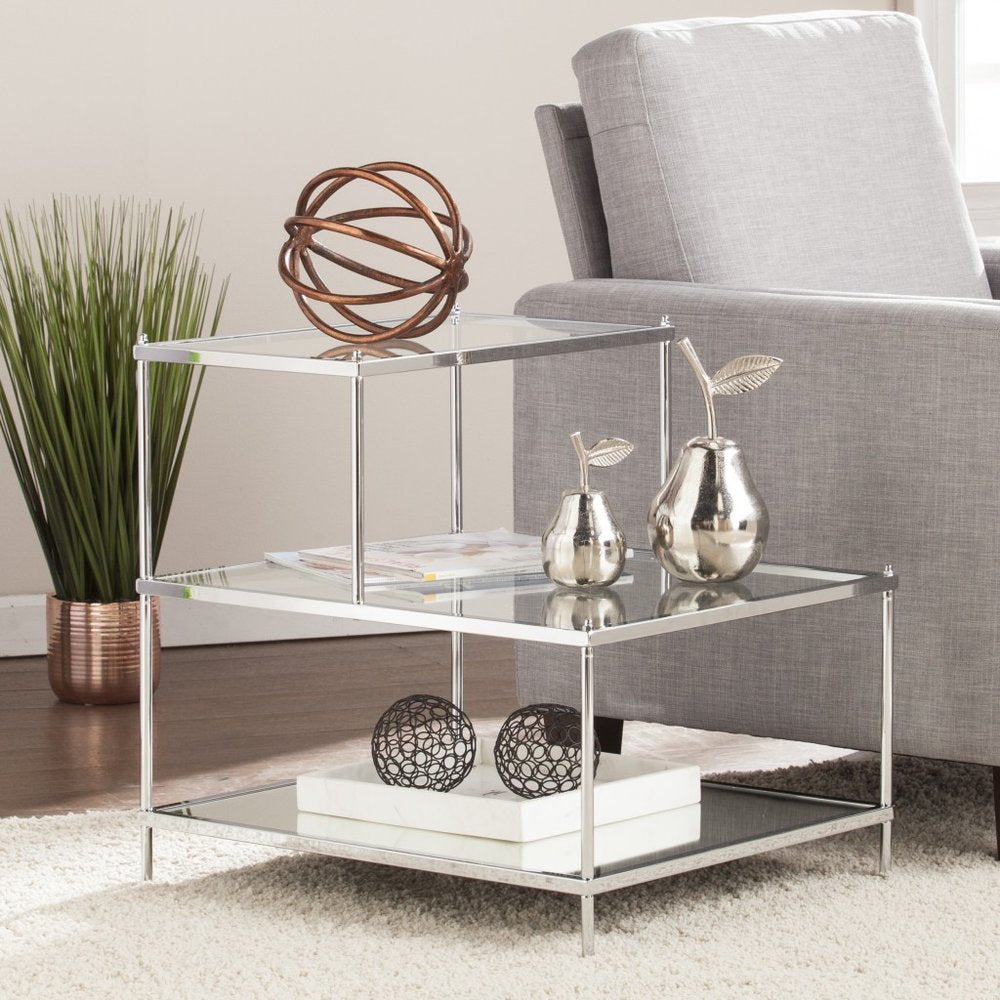 Silver and Clear Glass Mirrored End Table - 24-inch