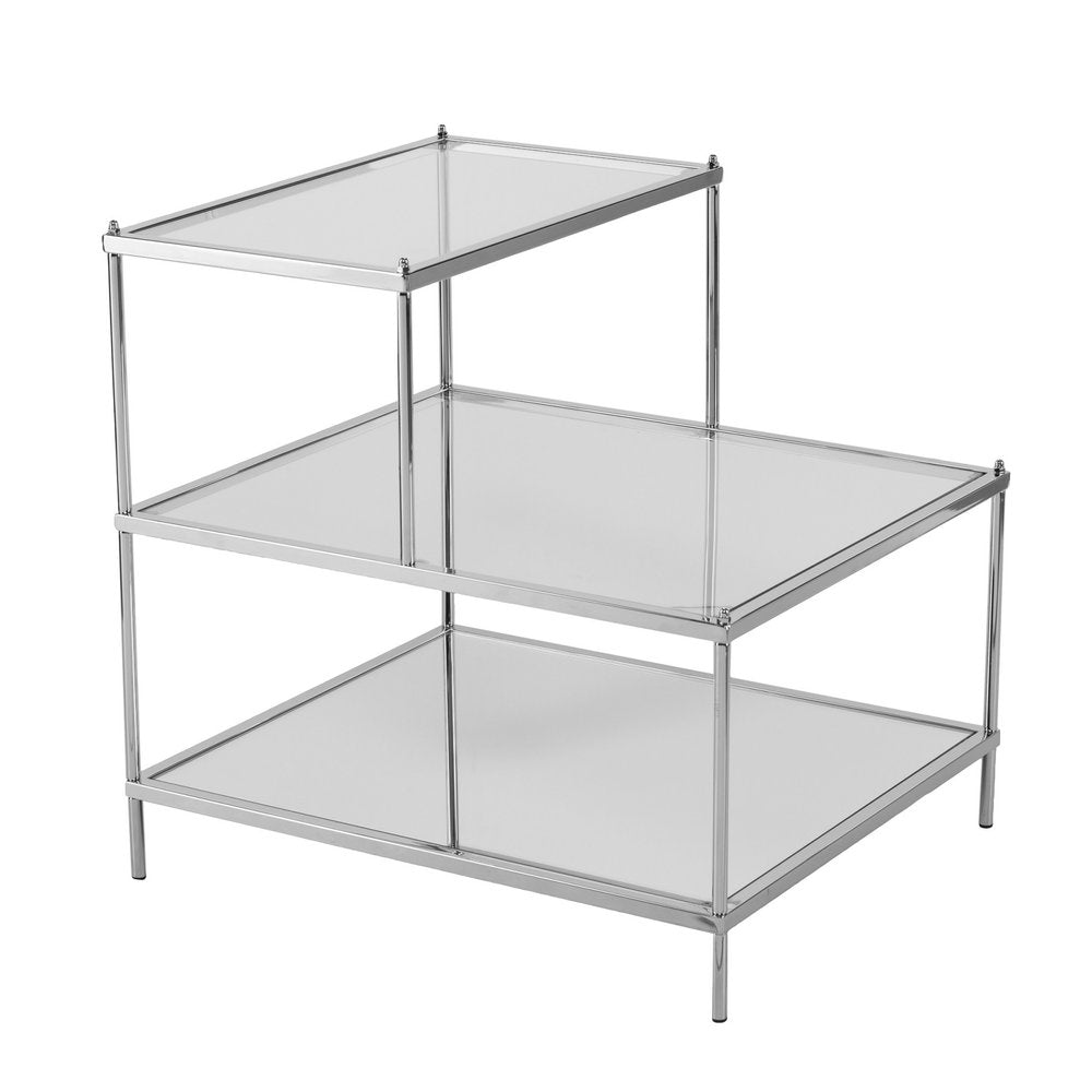 Silver and Clear Glass Mirrored End Table - 24-inch