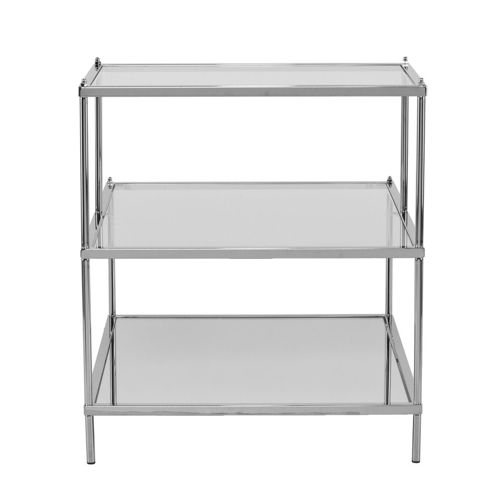 Silver and Clear Glass Mirrored End Table - 24-inch