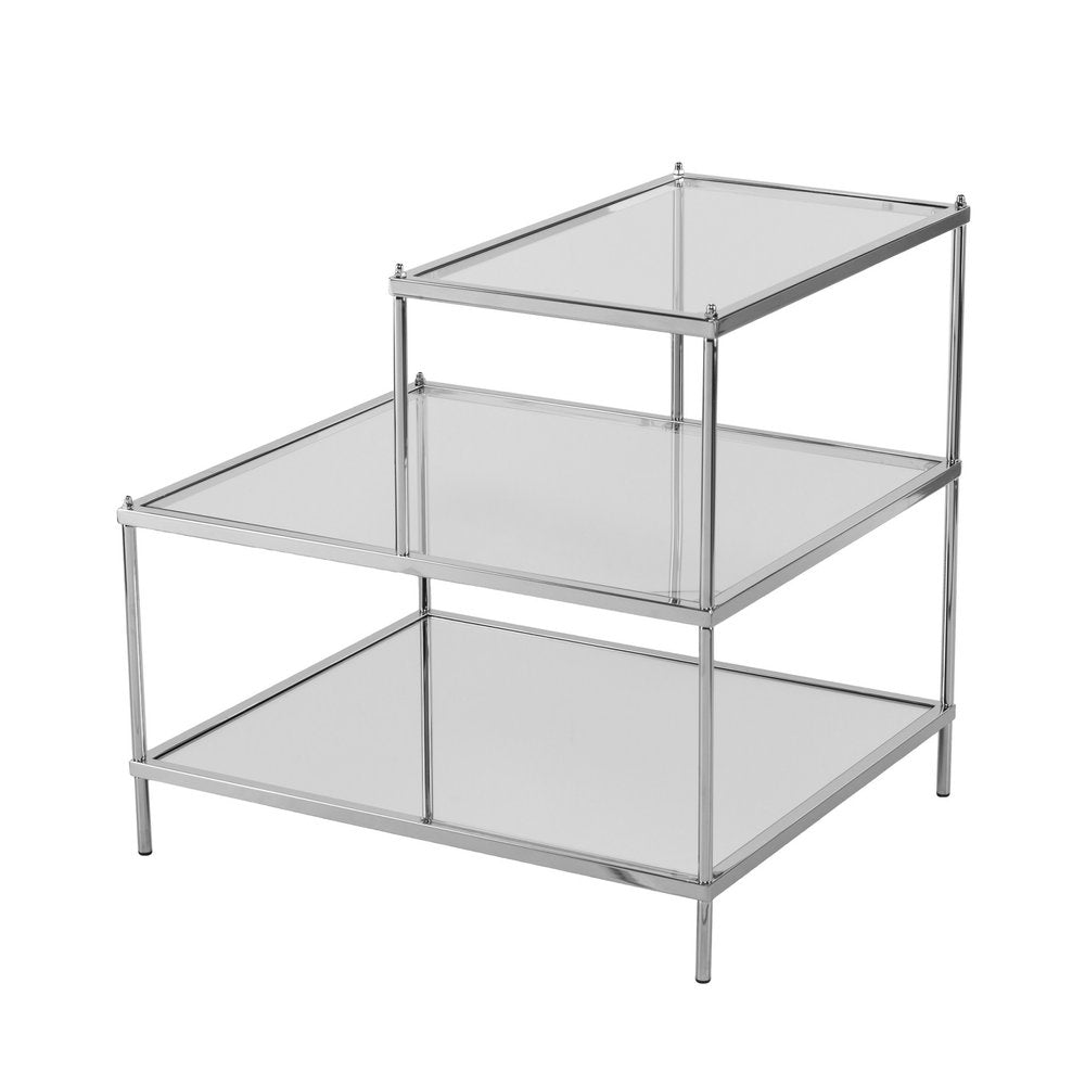 Silver and Clear Glass Mirrored End Table - 24-inch