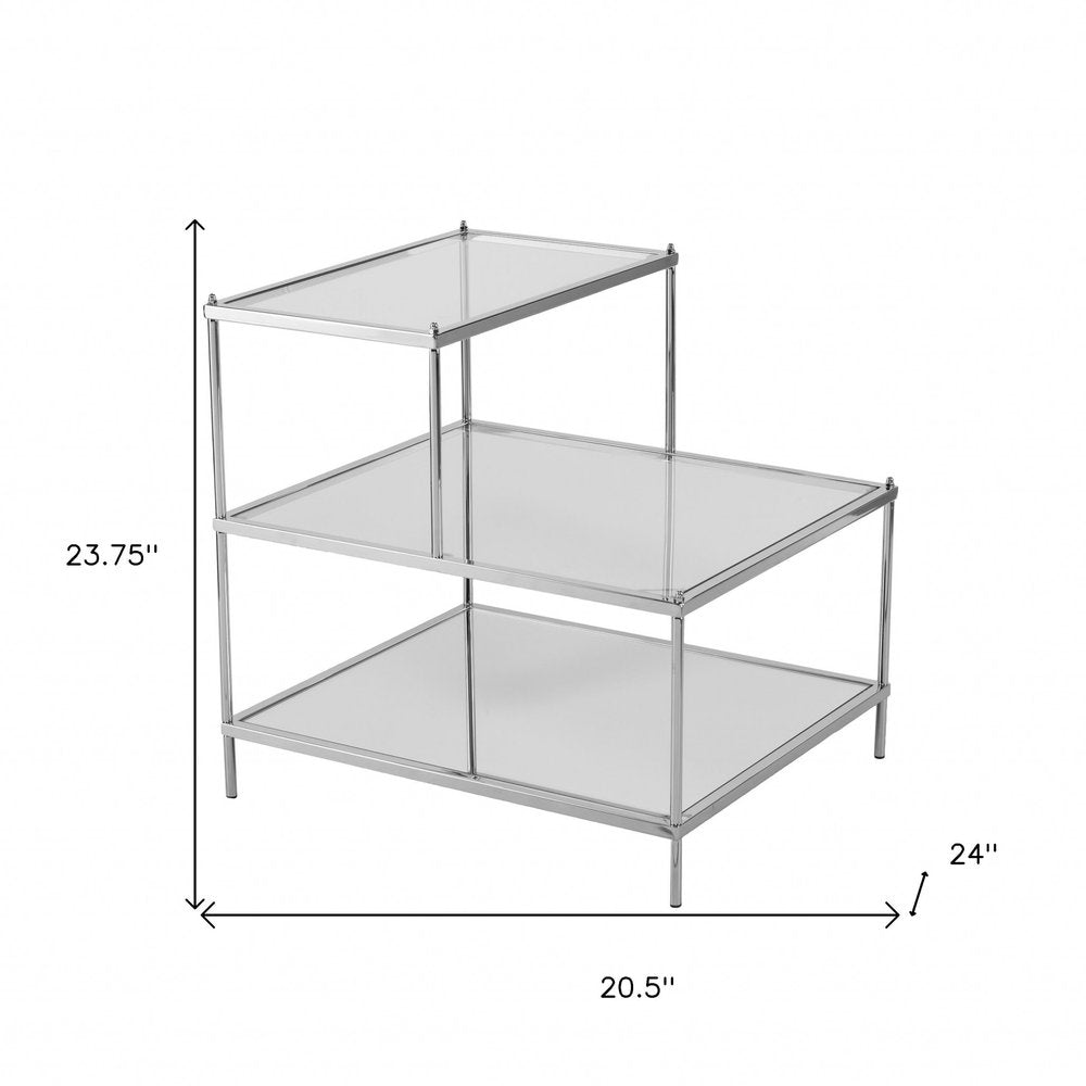 Silver and Clear Glass Mirrored End Table - 24-inch