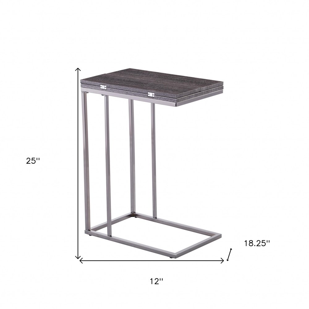 Silver and Gray Expandable Rectangular End Table - 25-inch