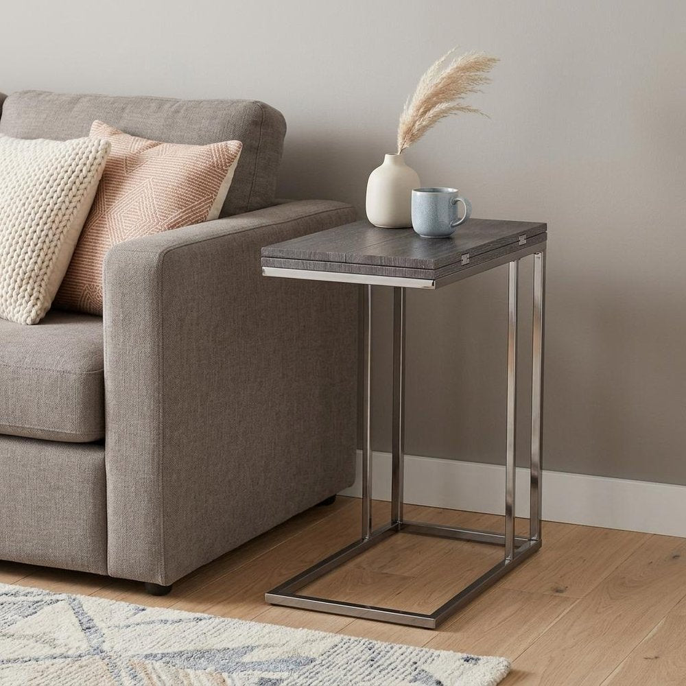 Silver and Gray Expandable Rectangular End Table - 25-inch