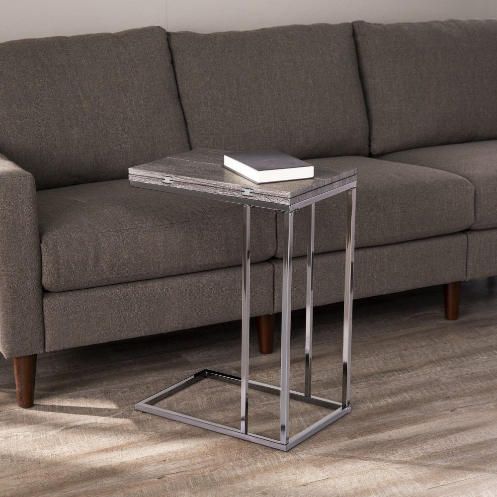 Silver and Gray Expandable Rectangular End Table - 25-inch