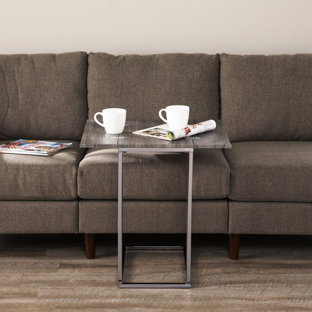 Silver and Gray Expandable Rectangular End Table - 25-inch