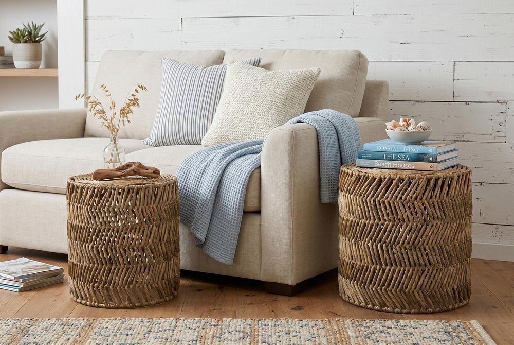 Set of Two 18 Natural Woven Rattan End Tables