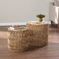 Set of Two 18 Natural Woven Rattan End Tables
