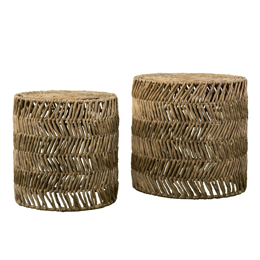 Set of Two 18 Natural Woven Rattan End Tables