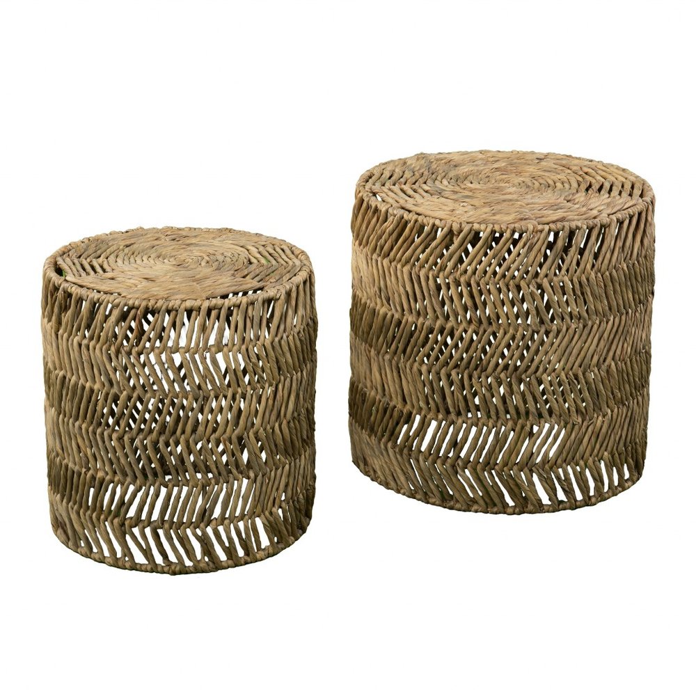 Set of Two 18 Natural Woven Rattan End Tables
