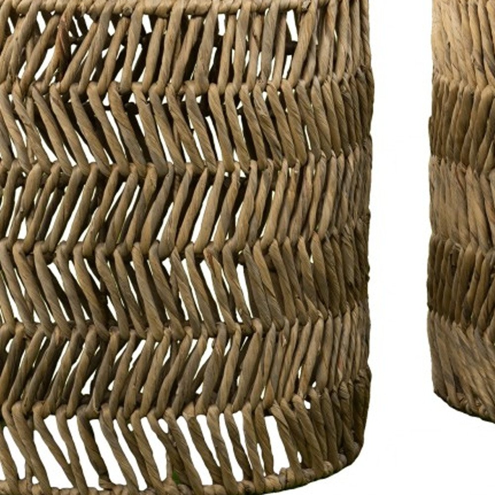 Set of Two 18 Natural Woven Rattan End Tables