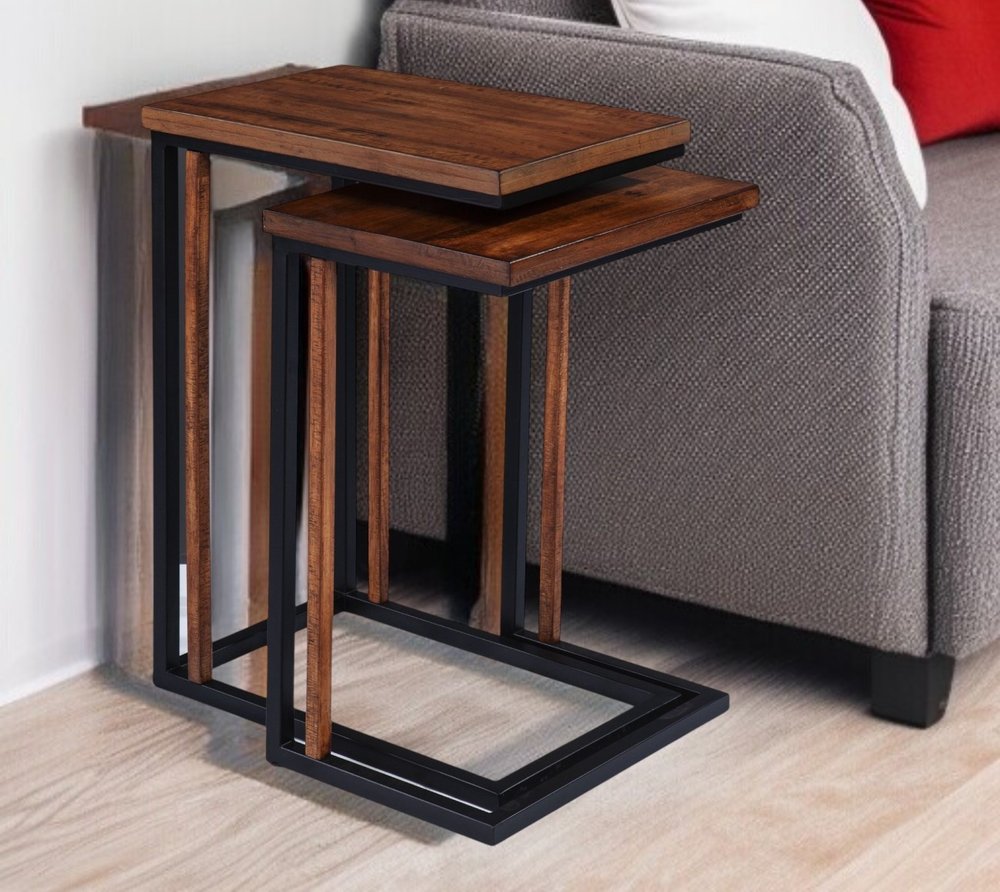 Set of Two 25 Brown Solid Wood Rectangular Nested End Tables