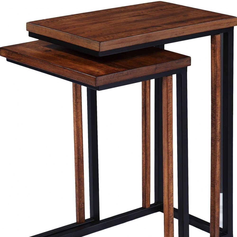 Set of Two 25 Brown Solid Wood Rectangular Nested End Tables