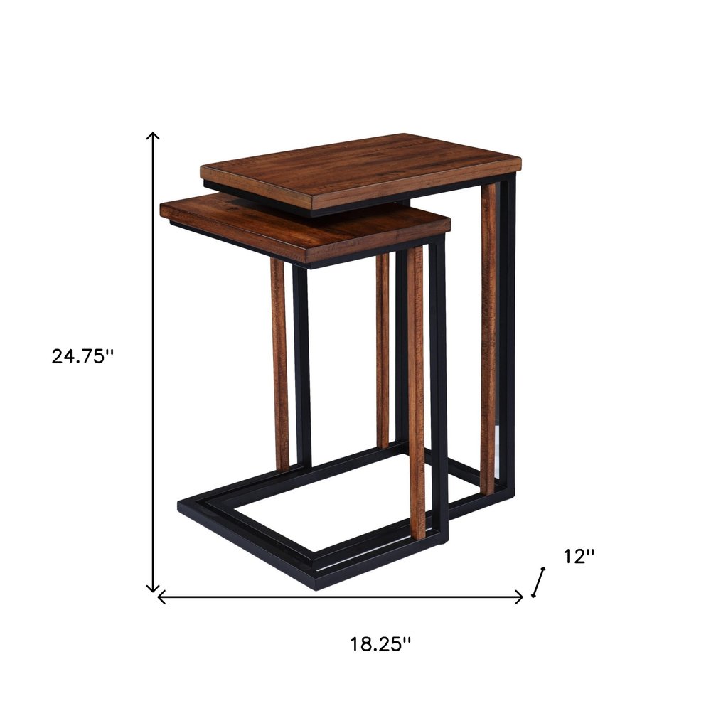 Set of Two 25 Brown Solid Wood Rectangular Nested End Tables