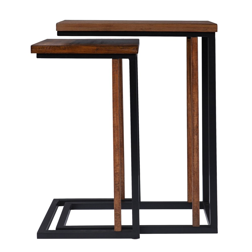Set of Two 25 Brown Solid Wood Rectangular Nested End Tables