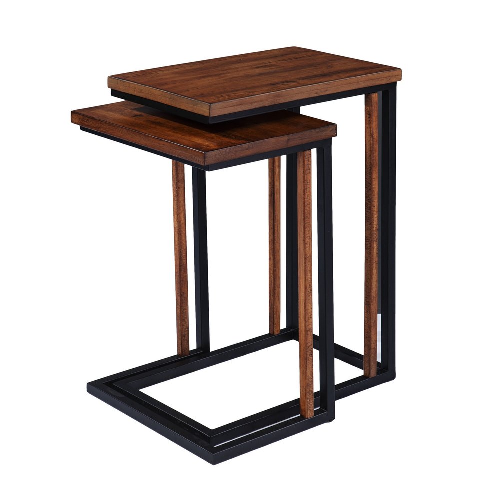 Set of Two 25 Brown Solid Wood Rectangular Nested End Tables