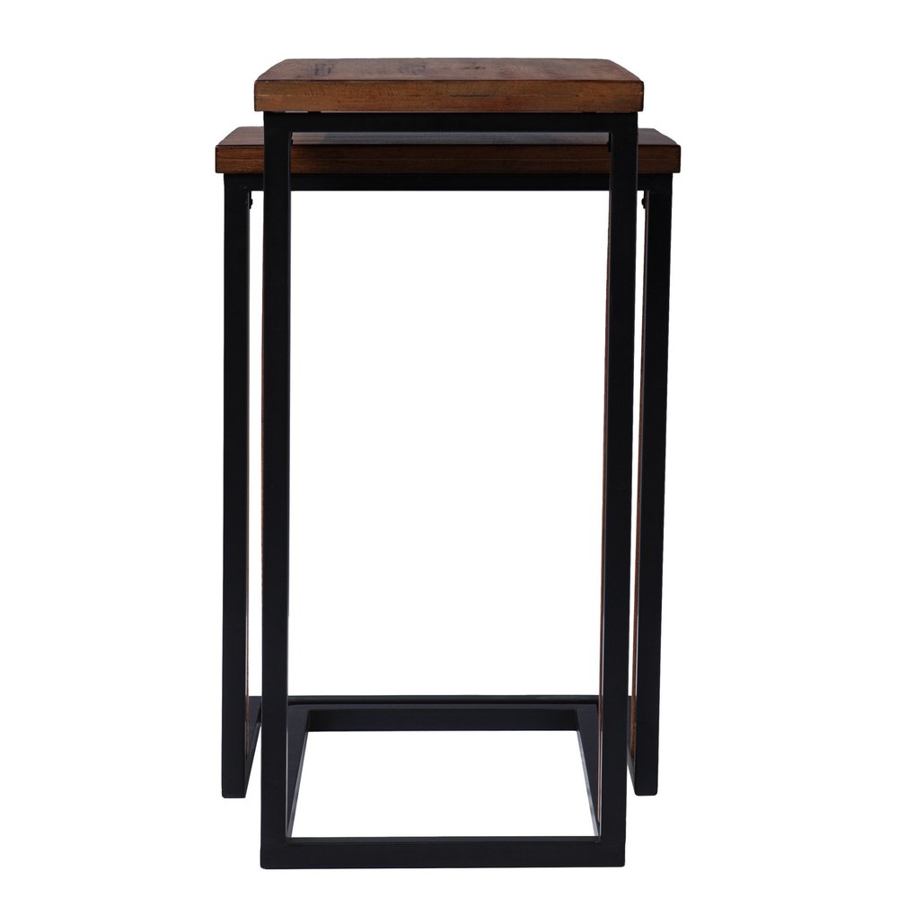 Set of Two 25 Brown Solid Wood Rectangular Nested End Tables