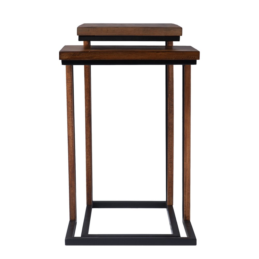 Set of Two 25 Brown Solid Wood Rectangular Nested End Tables