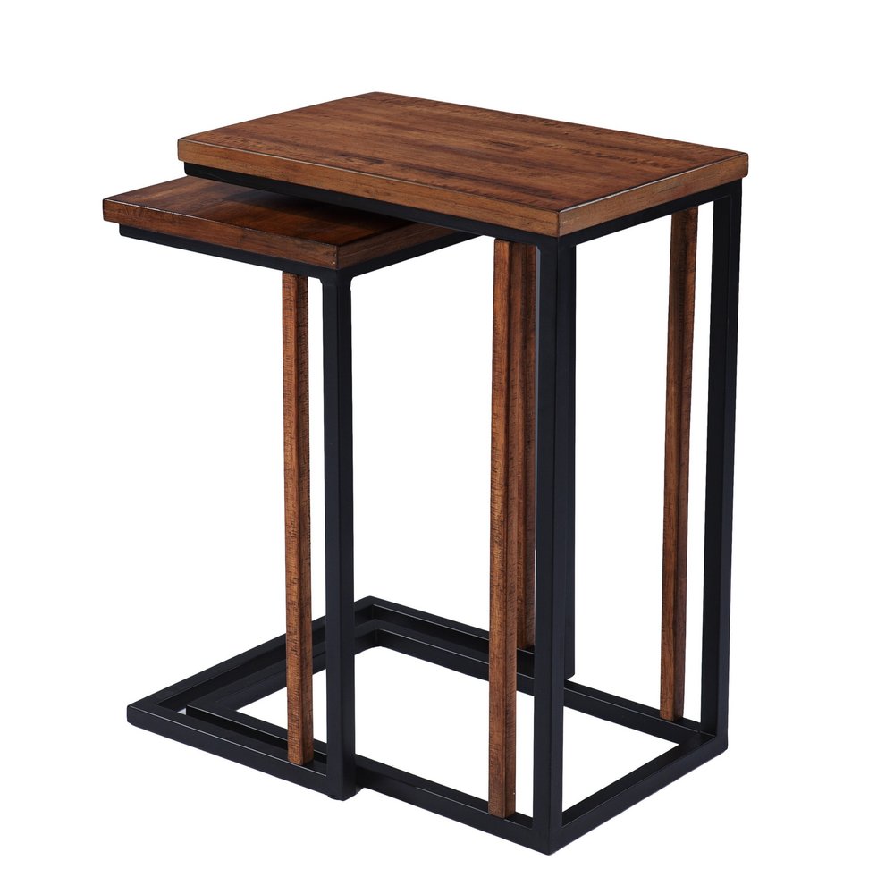 Set of Two 25 Brown Solid Wood Rectangular Nested End Tables