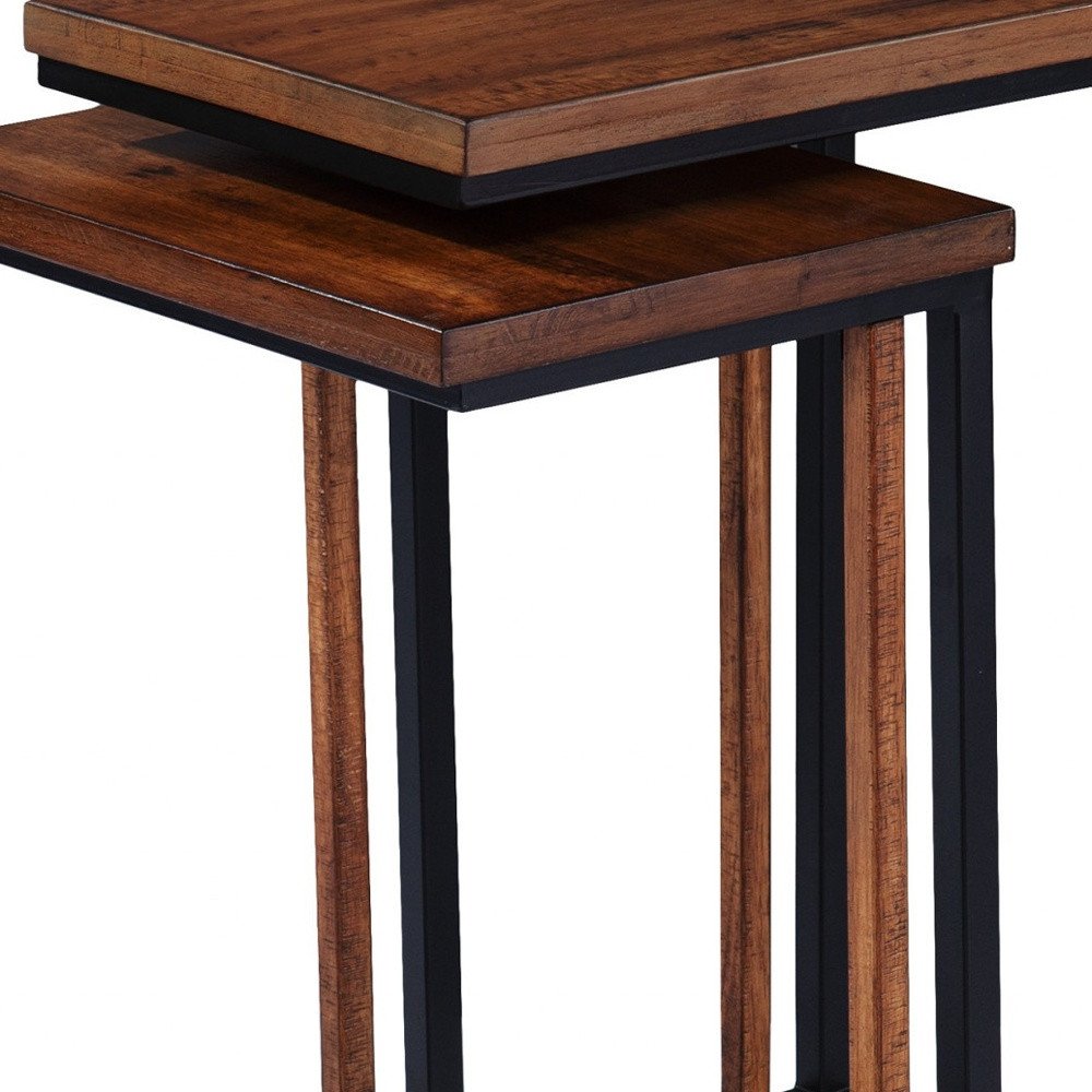 Set of Two 25 Brown Solid Wood Rectangular Nested End Tables
