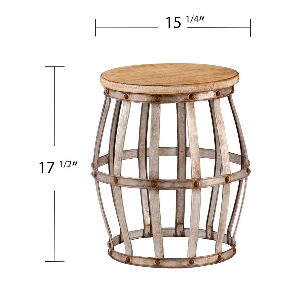 Silver and Natural Manufactured Wood Round End Table - 18-inch