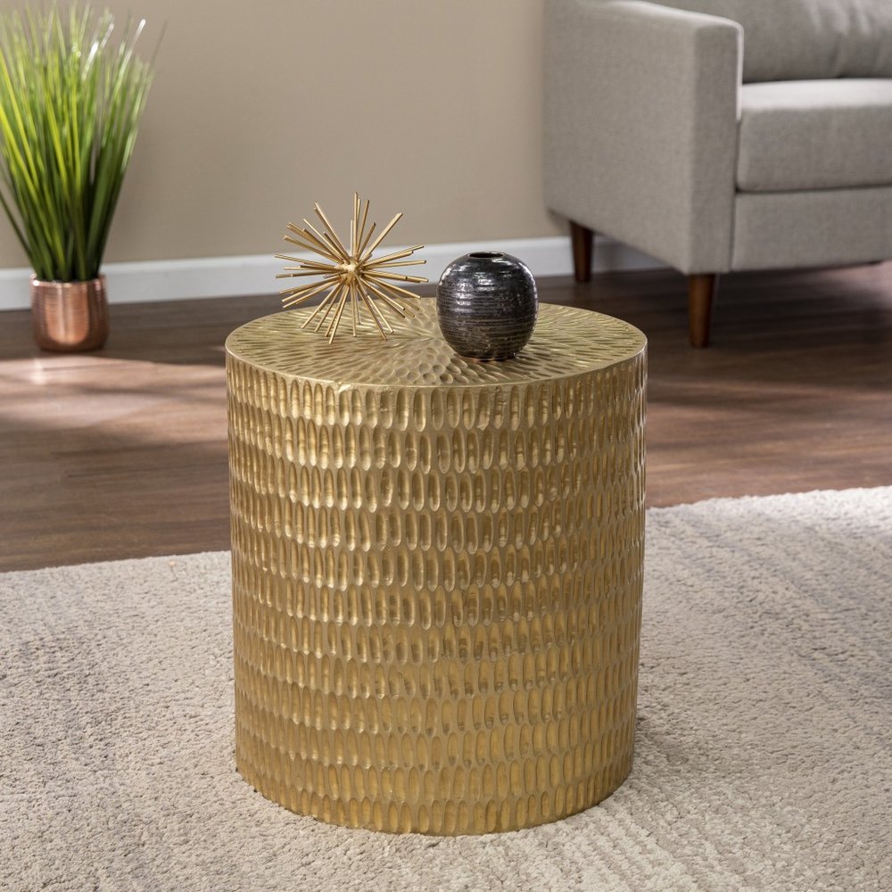 Gold Manufactured Wood and Solid Wood Round End Table - 18-inch