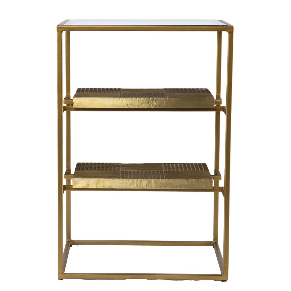 Brass Glass and Iron Rectangular End Table with Two Shelves - 24-inch