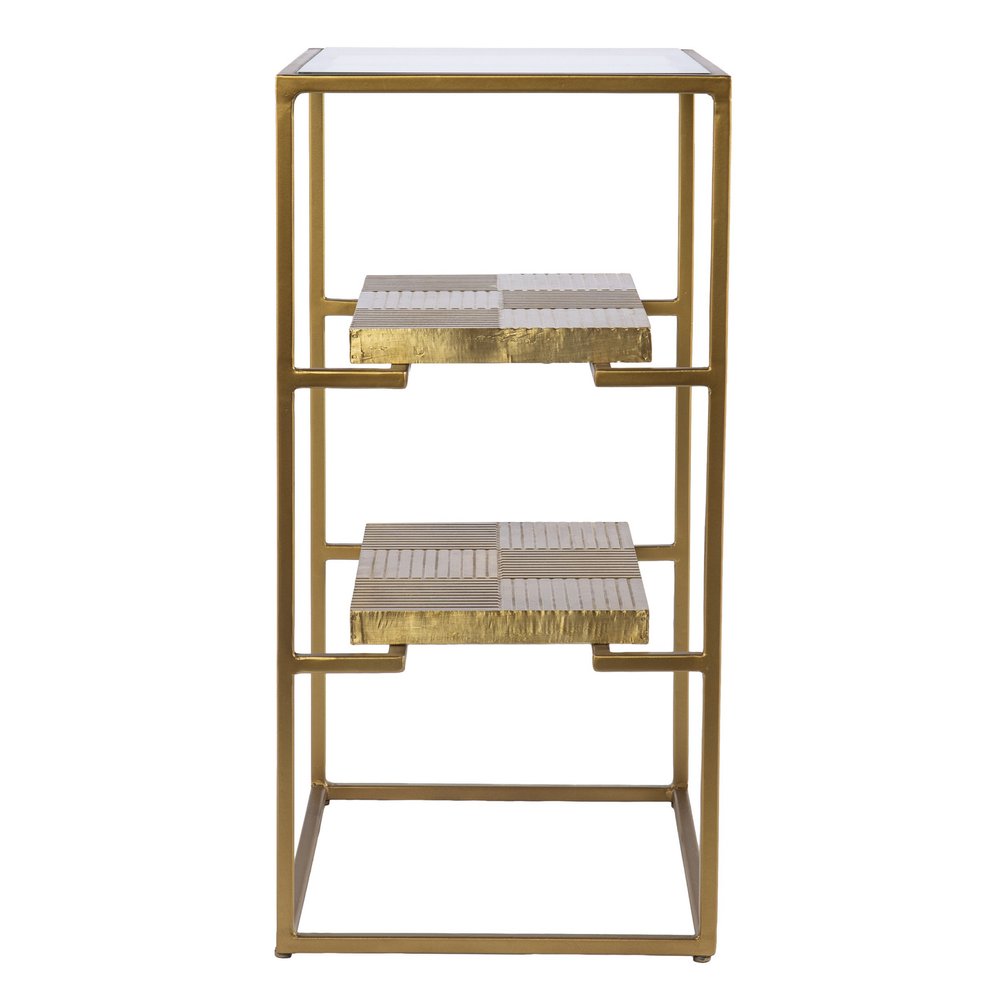Brass Glass and Iron Rectangular End Table with Two Shelves - 24-inch
