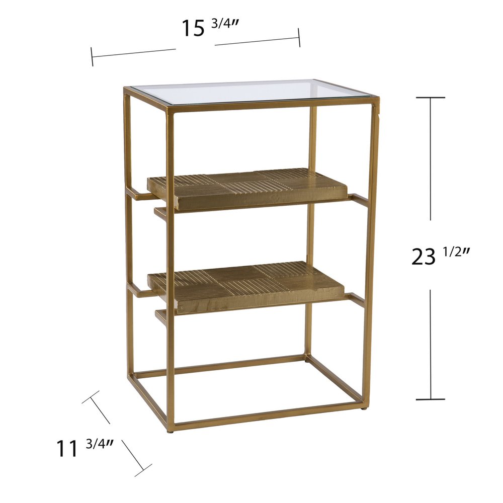 Brass Glass and Iron Rectangular End Table with Two Shelves - 24-inch