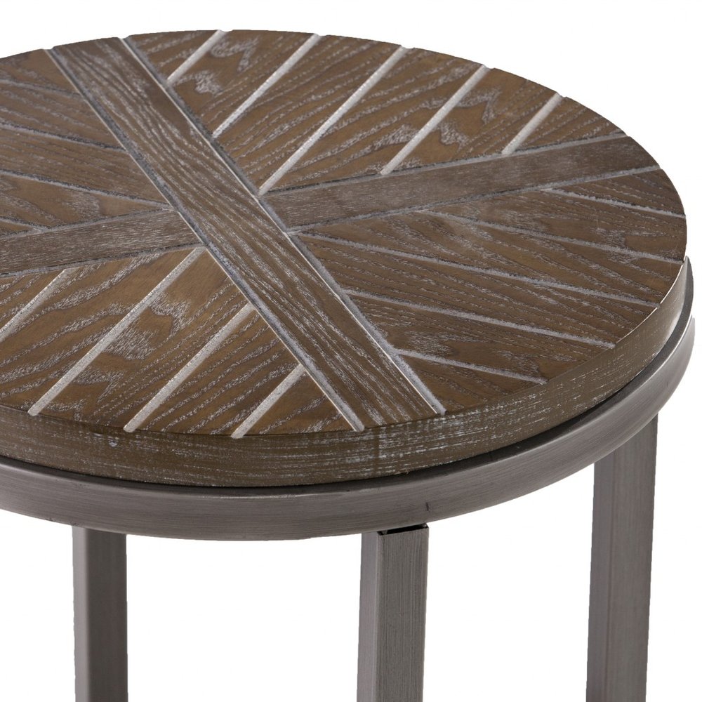 Brown Manufactured Wood and Iron Round End Table with Shelf - 24-inch