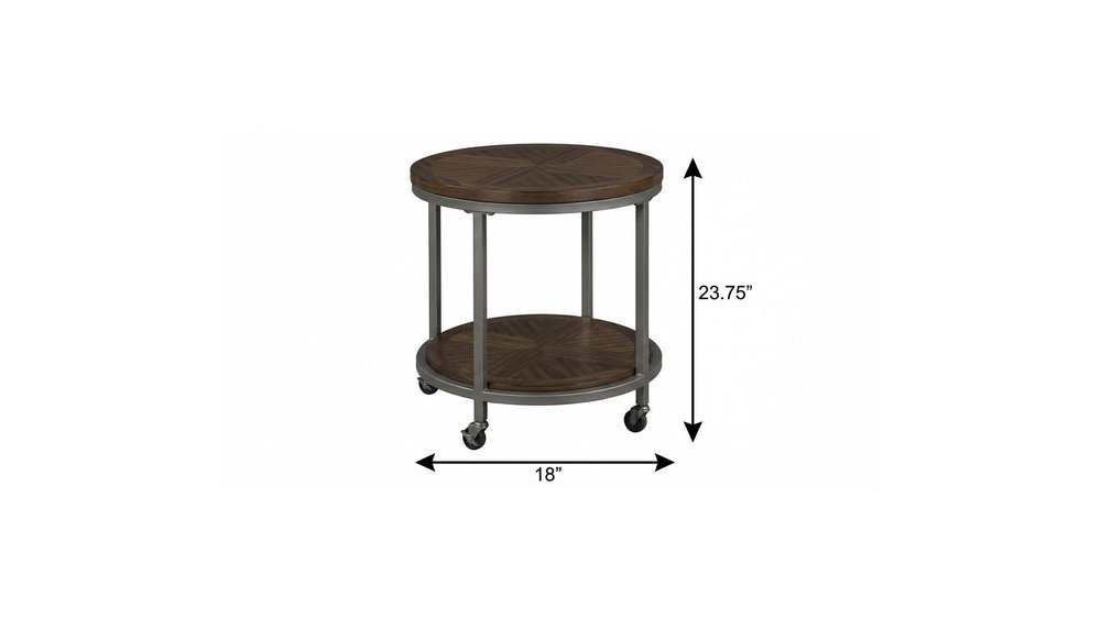 Brown Manufactured Wood and Iron Round End Table with Shelf - 24-inch