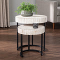 Set of Two 21 White Solid Wood and Iron Round Nested Tables