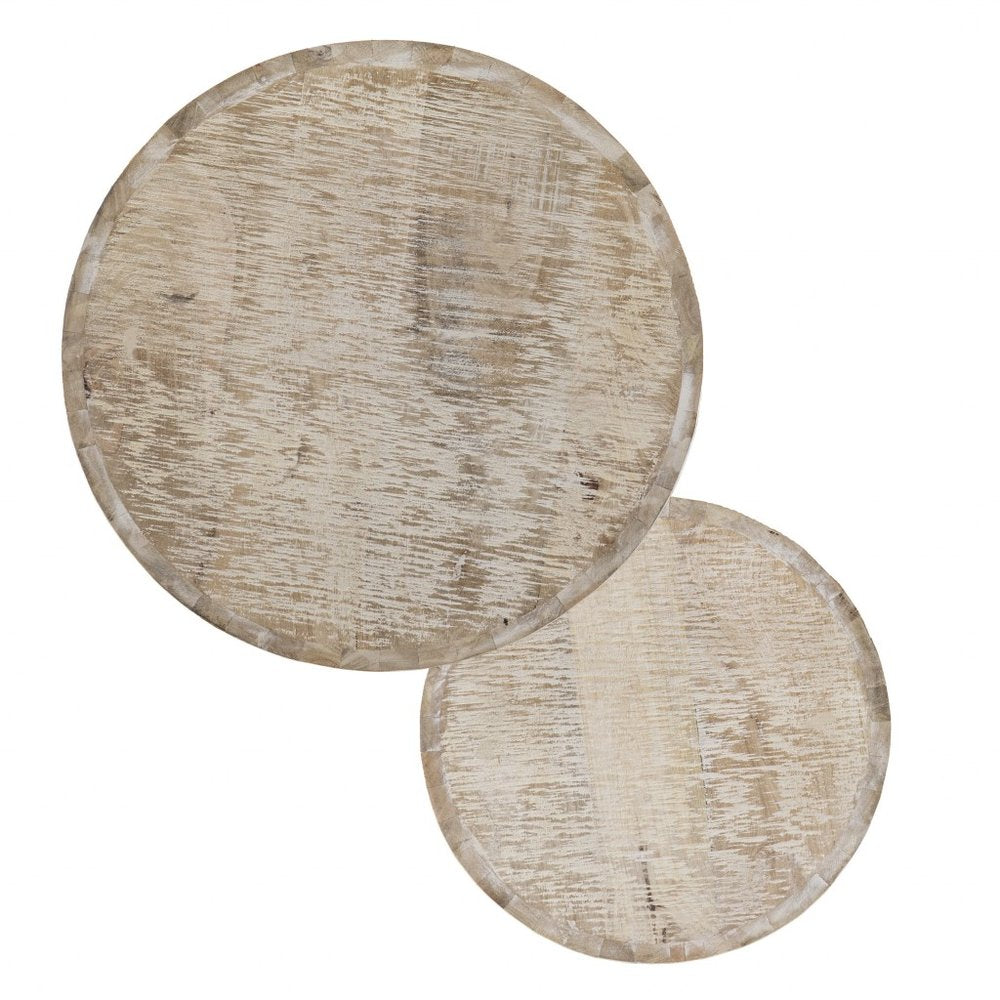 Set of Two 21 White Solid Wood and Iron Round Nested Tables