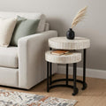 Set of Two 21 White Solid Wood and Iron Round Nested Tables