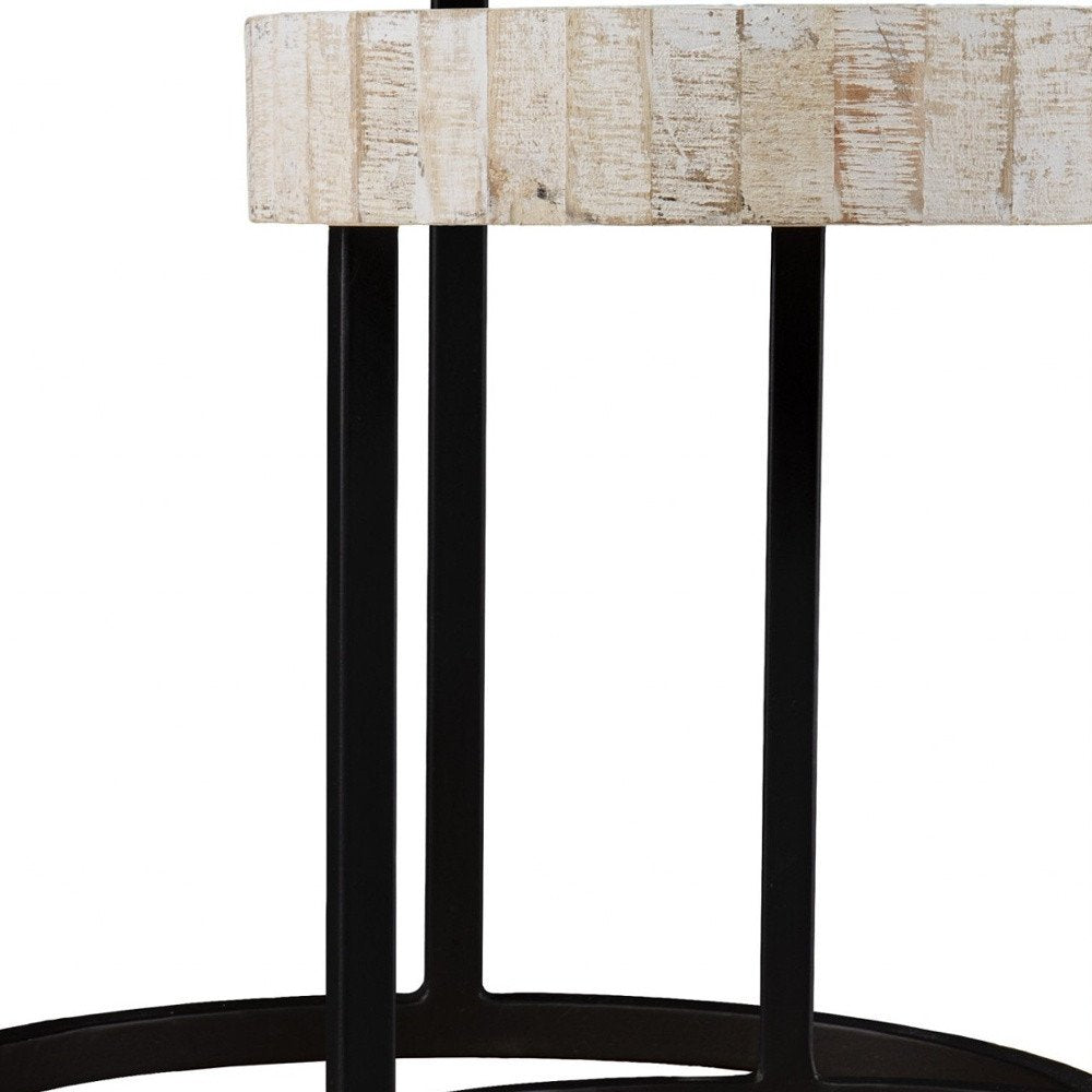 Set of Two 21 White Solid Wood and Iron Round Nested Tables