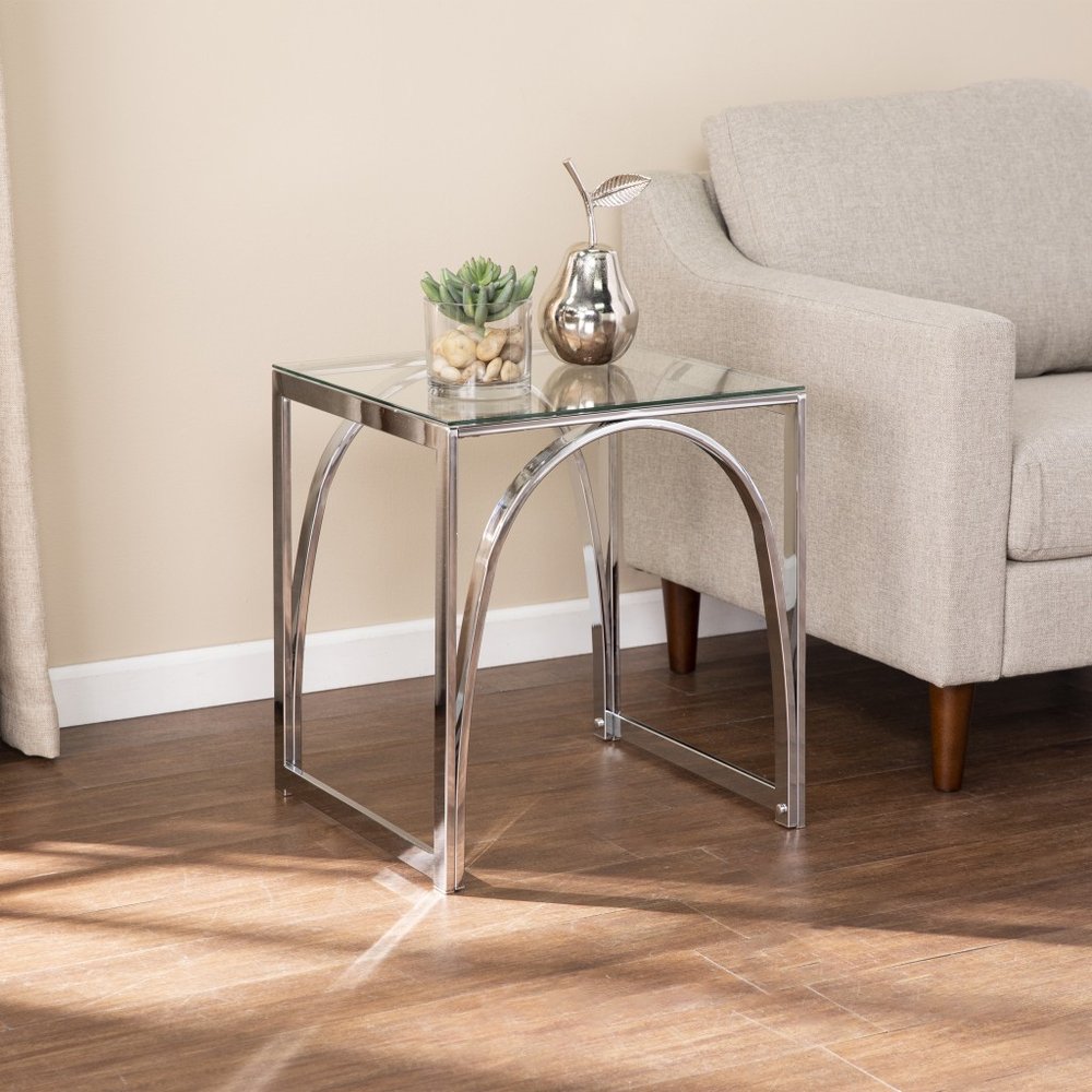 Chrome Glass and Iron Square End Table - 22-inch