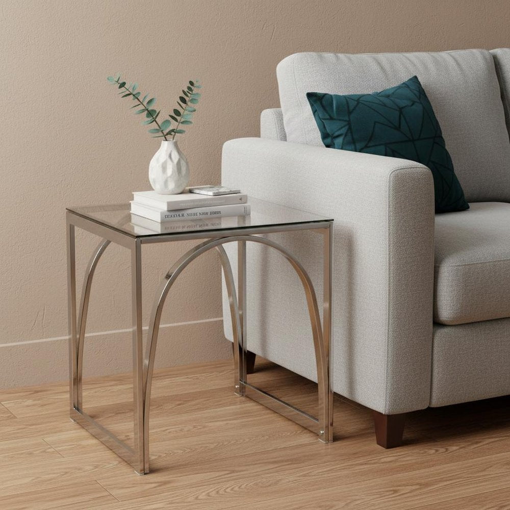 Chrome Glass and Iron Square End Table - 22-inch